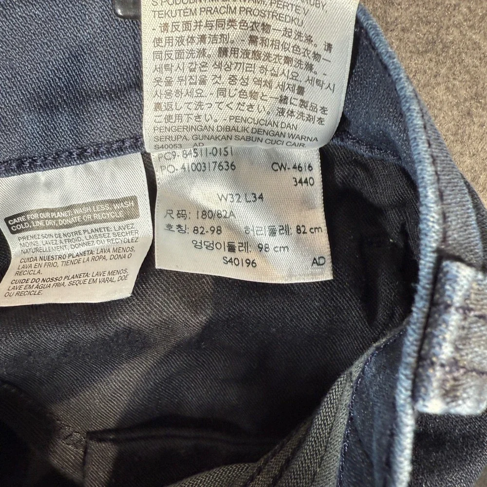 Levi Strauss 511 Dark Wash Slim Fit Men Jeans W32 L34 Button Fly‎